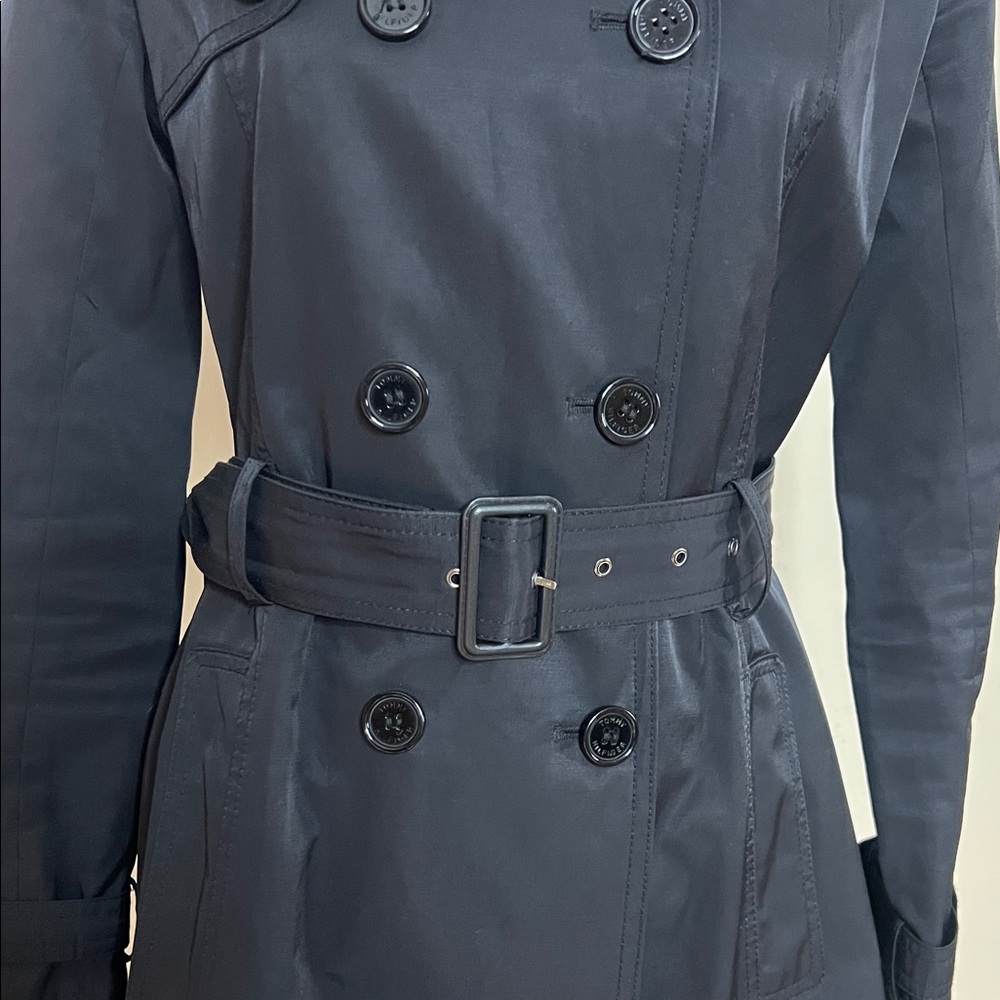 ⬛️🔲◾️Classic Black Double-Breasted Trench Coat with Belt - Picture 5 of 11